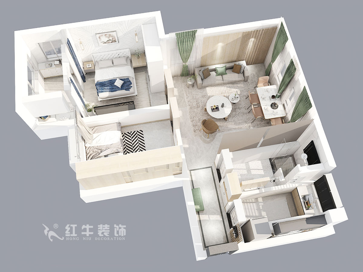 朱明琪｜大新嘉苑8-1004-87㎡-現代簡約風格｜2室2廳1衛｜新房裝修｜成品家￥123916｜全包12萬｜00_04鳥瞰圖