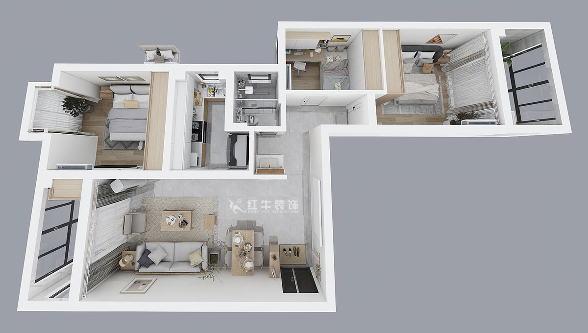 仇美蓉｜御道嘉庭1-1-801-90㎡-簡約風格｜2室2廳1衛｜新房裝修｜定制家￥112797｜全包11萬｜00_04鳥瞰圖