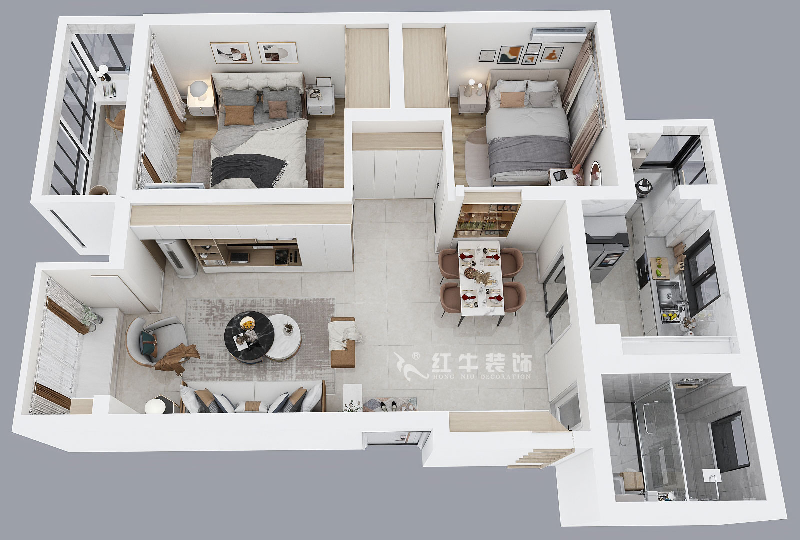 孟憲濤｜幸福美地12-2-404-85㎡-簡約風格｜2室2廳2衛｜老房裝修｜定制家￥109000｜全包12萬｜00_04鳥瞰圖