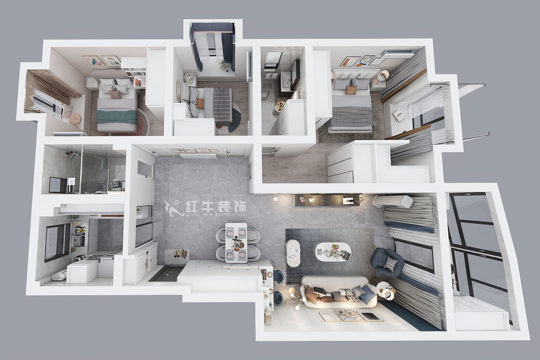 仇美蓉｜錦虹美苑9-1-201-120㎡-現代輕奢風格｜3室2廳2衛｜舊房裝修｜定制家￥184061｜全包18