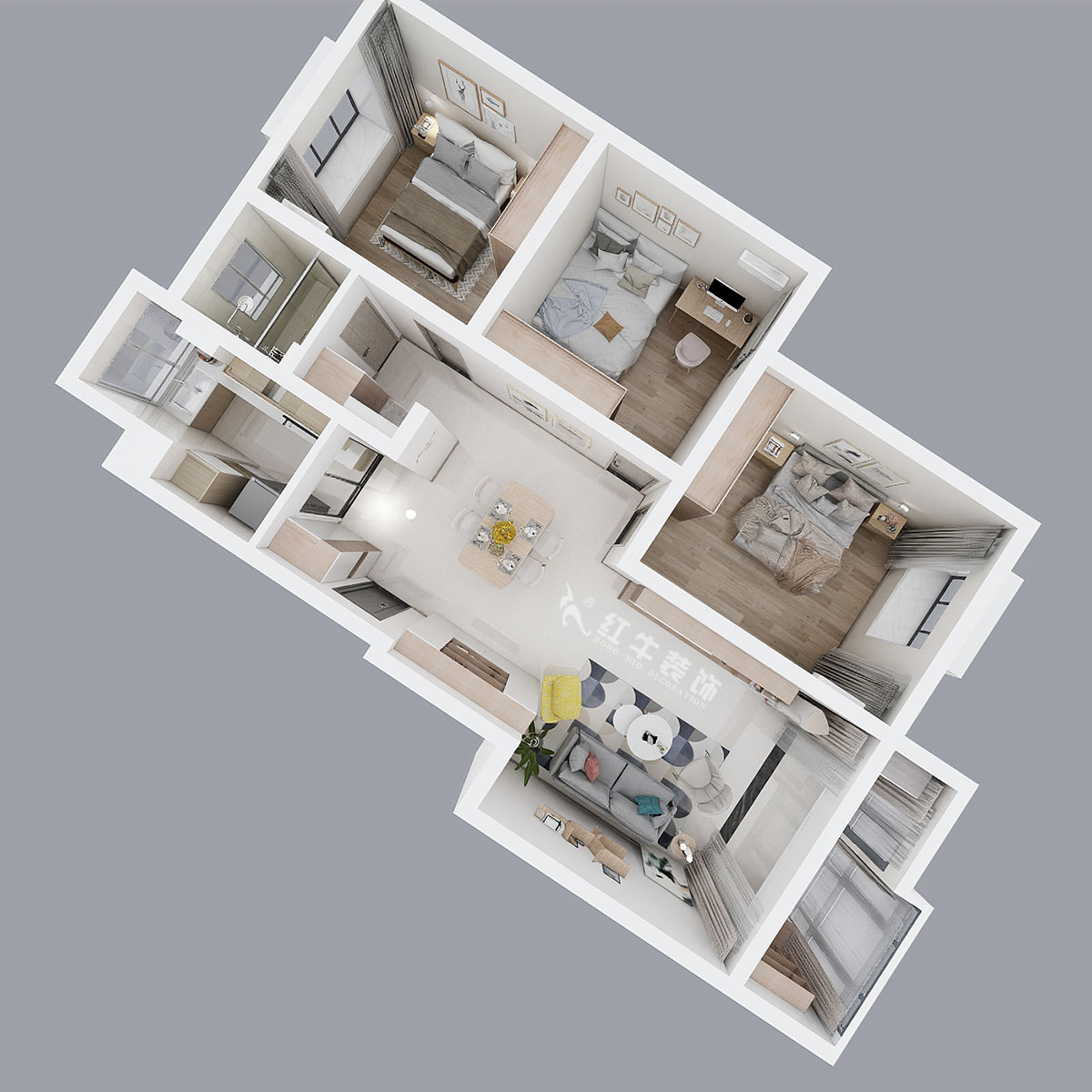 陸利民｜江岸水城7-2-503-118㎡-北歐原木簡約風格｜3室2廳1衛｜舊房改造｜定制家￥139300｜全包13