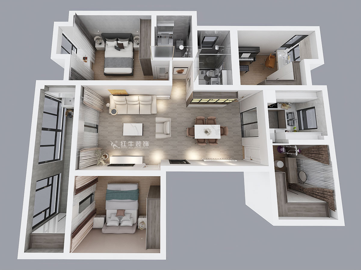 劉小勇｜復地新都國際公寓-三期20-2-1202-130㎡-現代簡約風格｜4室2廳2衛｜二手房裝修｜定制家￥142400｜全包15
