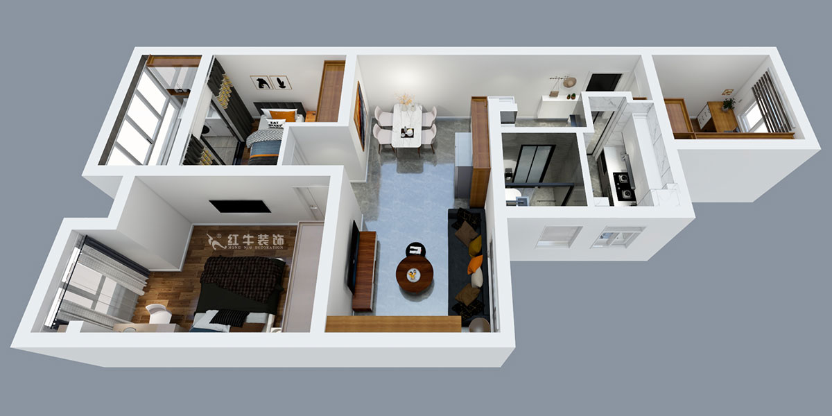 張智猿｜紫楊佳園二期22-407-86㎡-北歐風格｜3室2廳1衛｜新房裝修｜定制家￥108698｜全包11萬｜00_04鳥瞰圖