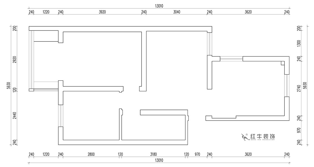 朱明琪｜富康新村8-204-63㎡-北歐原木風格｜2室2廳1衛｜老房翻新｜定制家￥112770｜全包11萬｜00_01原始結構圖