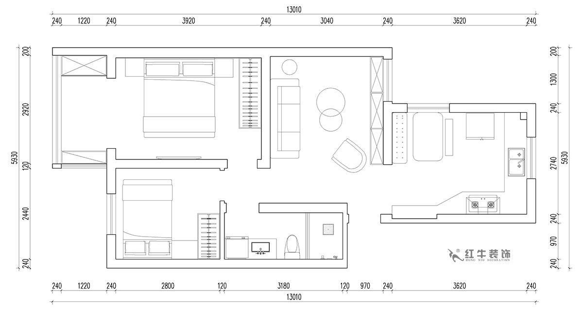 朱明琪｜富康新村8-204-63㎡-北歐原木風格｜2室2廳1衛｜老房翻新｜定制家￥112770｜全包11萬｜00_02平面布局圖