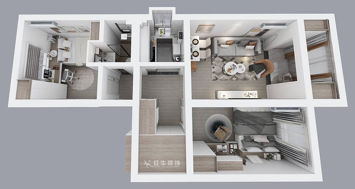 孟憲濤｜張府園小區20號202室-70㎡-簡約風格｜2室1廳1衛｜老房裝修｜定制家￥95000｜全包12萬｜00_04鳥瞰圖