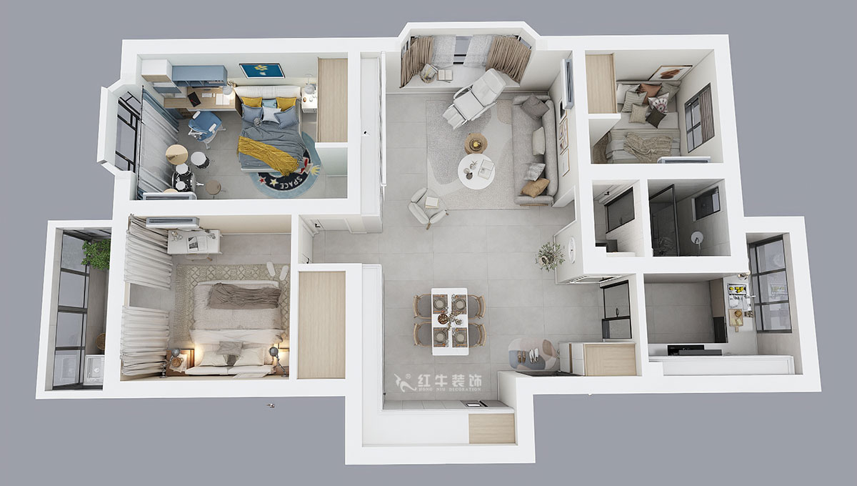 魏明花｜東寶花園12-402-96㎡-現代簡約風格｜3室2廳1衛｜二手房裝修｜定制家￥161200｜全包12