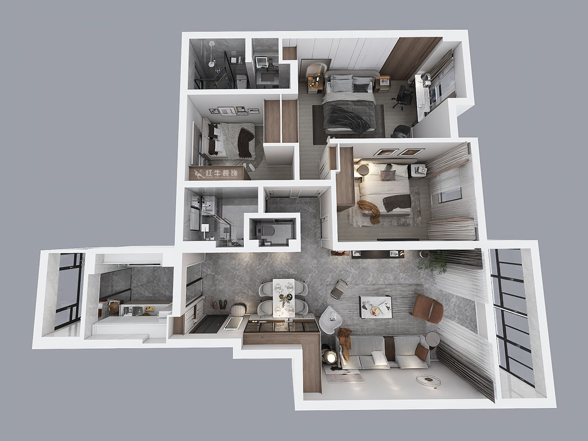 劉小勇｜武夷商城2-401-138㎡-現代風格｜3室2廳2衛｜老房裝修｜定制家￥180000｜全包18