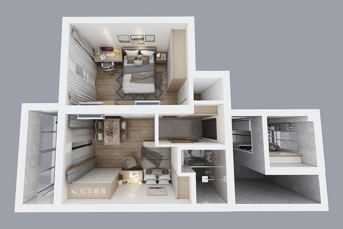 賈庭｜木匠營123號605室-50㎡-現代風格｜2室0廳1廚1衛｜老房裝修｜定制家￥83400｜全包8