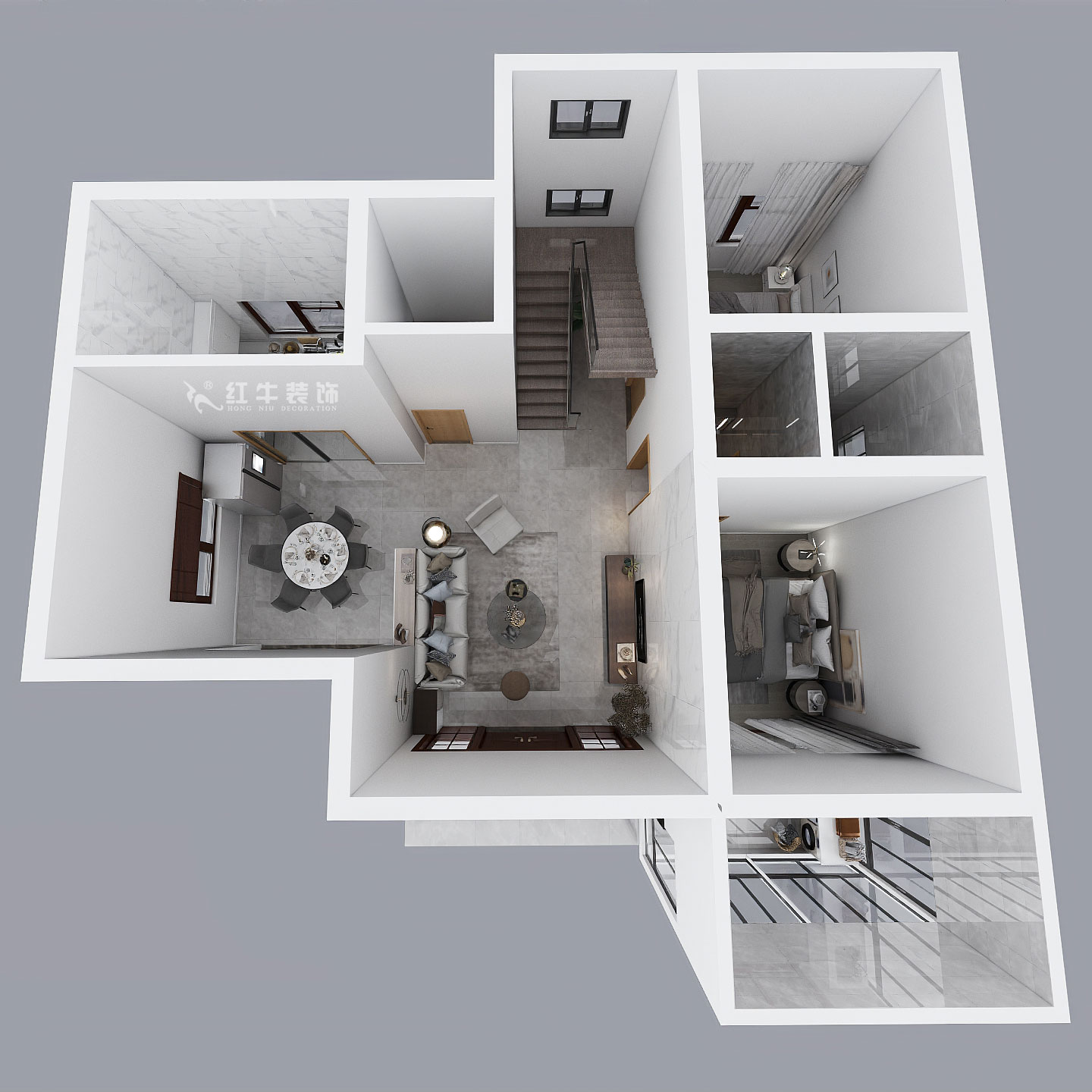 劉小勇｜酈湖美墅90-102-190㎡-現代風格｜4室2廳3衛｜新房裝修｜定制家￥288000｜全包33萬｜00_07一樓鳥瞰圖