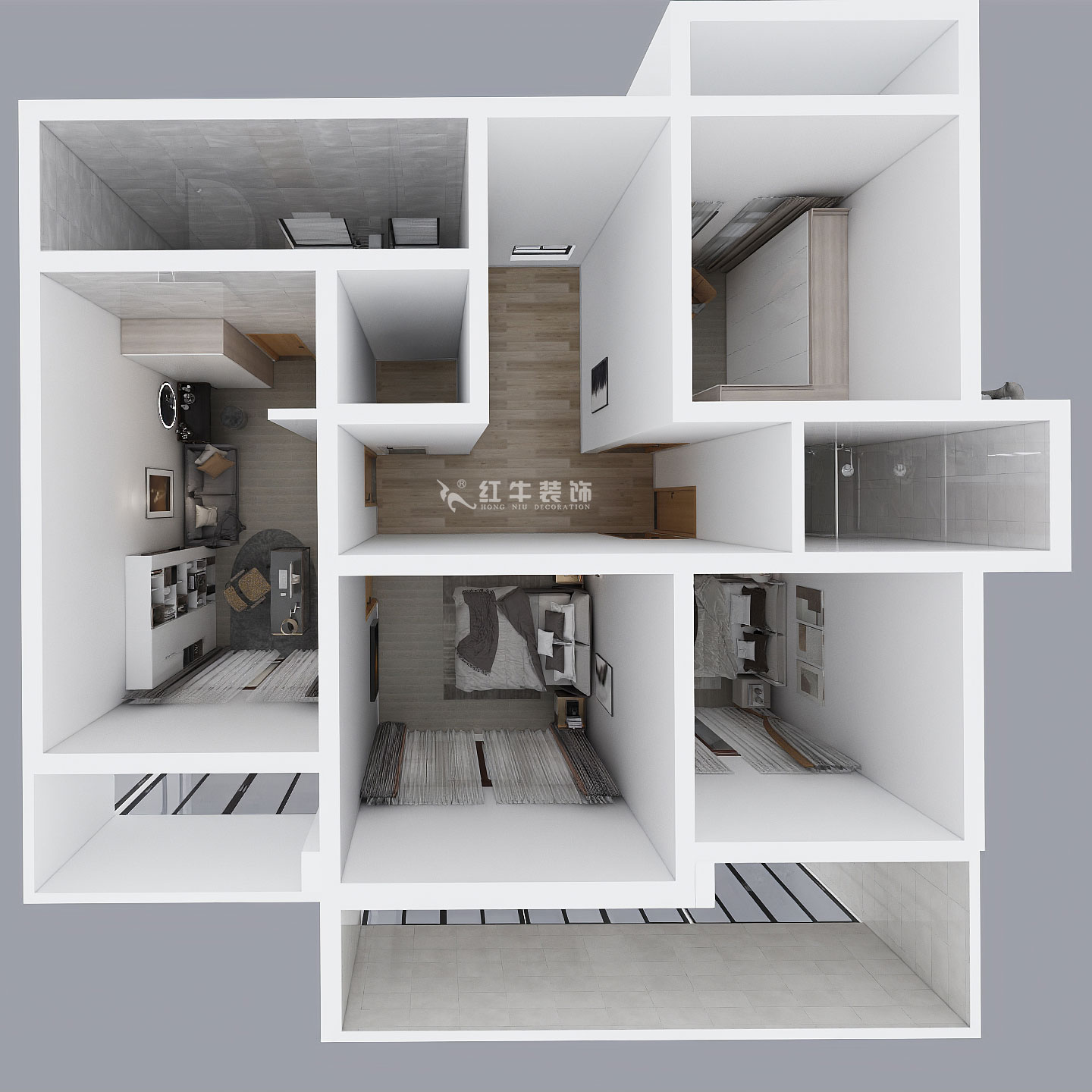 劉小勇｜酈湖美墅90-102-190㎡-現代風格｜4室2廳3衛｜新房裝修｜定制家￥288000｜全包33萬｜00_08二樓鳥瞰圖