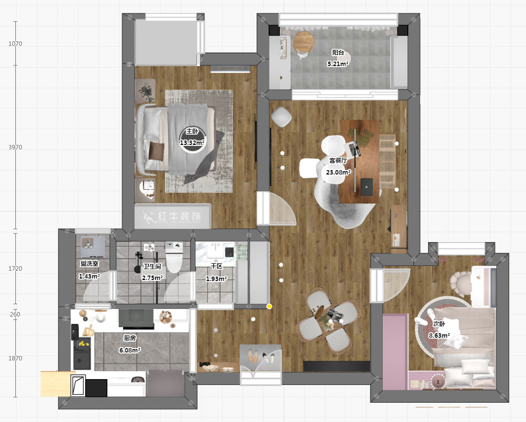 仇美蓉｜金陵灣南區(qū)1-3-502-99㎡-簡(jiǎn)約風(fēng)格｜2室2廳1衛(wèi)｜新房裝修｜定制家｜全包12萬(wàn)｜00_03平面彩圖