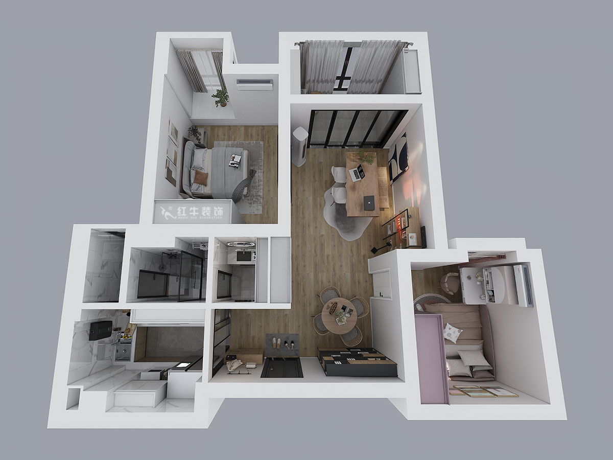 仇美蓉｜金陵灣南區(qū)1-3-502-99㎡-簡(jiǎn)約風(fēng)格｜2室2廳1衛(wèi)｜新房裝修｜定制家｜全包12萬(wàn)｜00_04鳥瞰圖