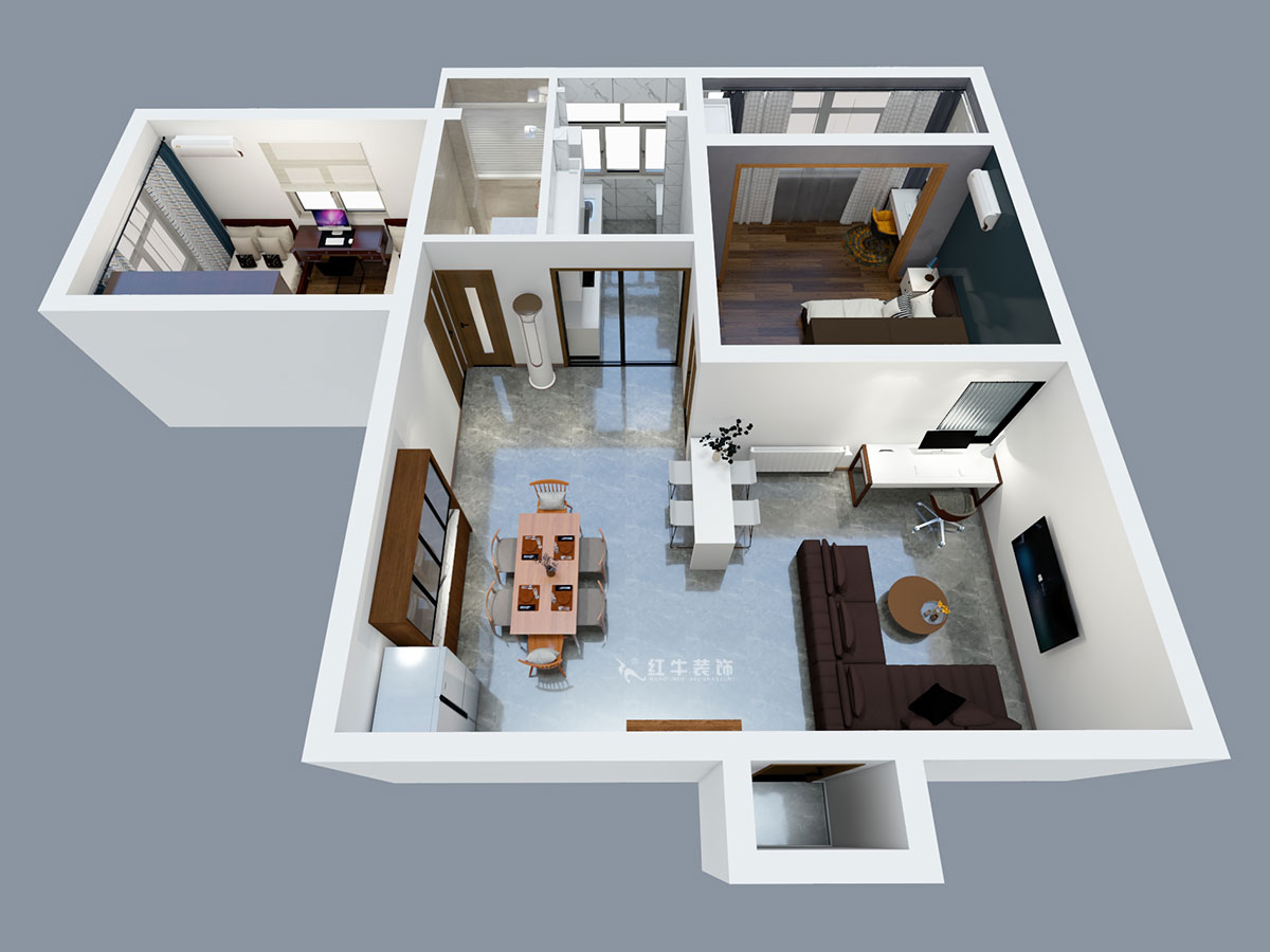 張智猿｜申家巷48號706-100㎡-現代風格｜2室2廳1衛｜老房裝修｜定制家￥94813｜全包10萬｜00_04鳥瞰圖