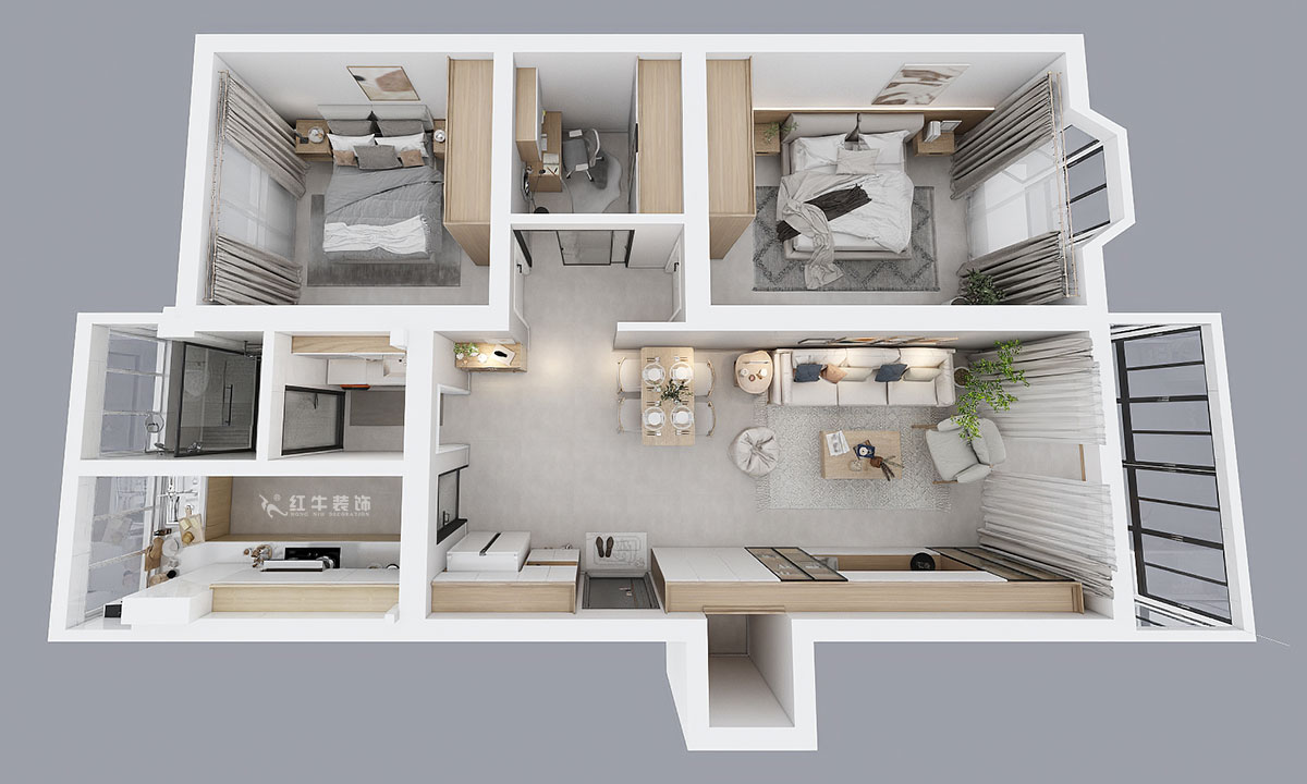 朱彥｜華陽佳園華清苑109-201-98㎡-北歐風格｜2室2廳1衛｜老房裝修｜定制家｜全包12萬｜00_04鳥瞰圖