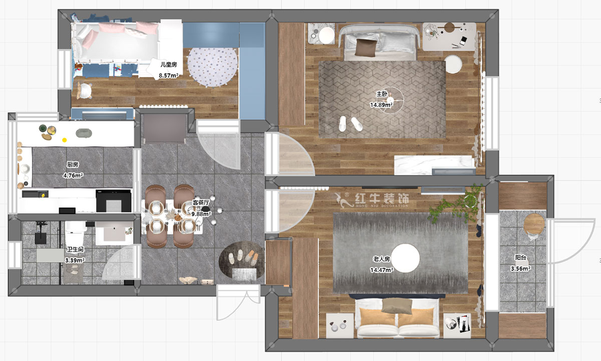 劉小勇｜馬鞍山路2號小區6-101-77㎡-現代簡約風格｜3室1廳1衛｜二手房裝修｜定制家￥100600｜全包10
