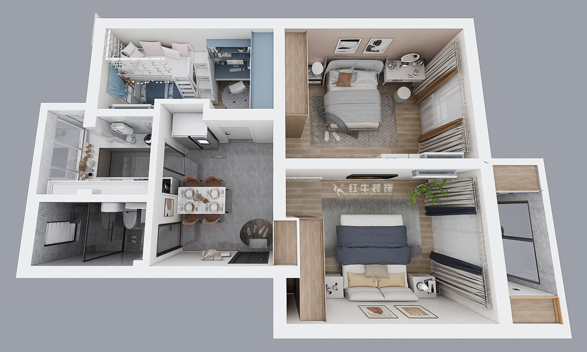 劉小勇｜馬鞍山路2號小區6-101-77㎡-現代簡約風格｜3室1廳1衛｜二手房裝修｜定制家￥100600｜全包10