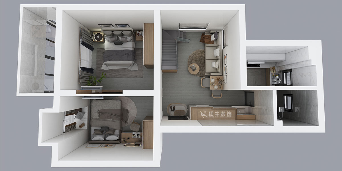 孟憲濤｜堯順佳園2期60-606-72㎡-簡約風格｜3室1廳1衛｜新房裝修｜定制家｜全包11萬｜00_05鳥瞰圖