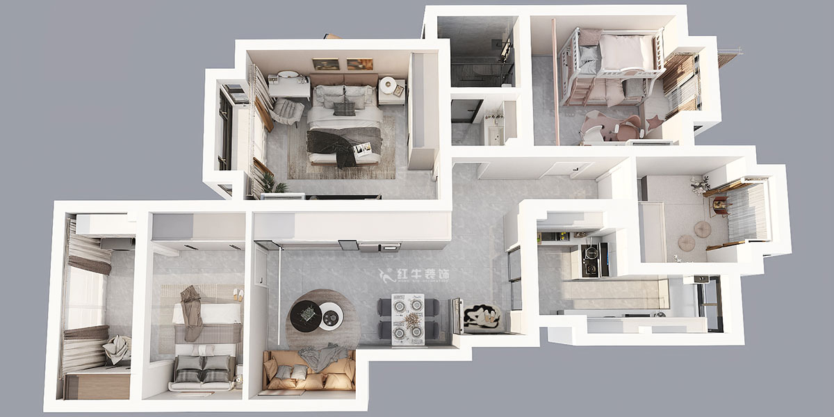 朱彥｜托樂嘉睦鄰居-5-604-102㎡-簡約風格｜4室2廳1衛｜老房裝修｜三房改四房｜定制家｜全包14萬｜00_04鳥瞰圖