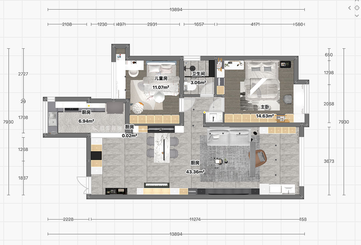 顧娟｜中海塞納麗舍東苑9-2-803-105㎡-現代簡約風格｜2室2廳1衛｜舊房裝修｜定制家｜全包14