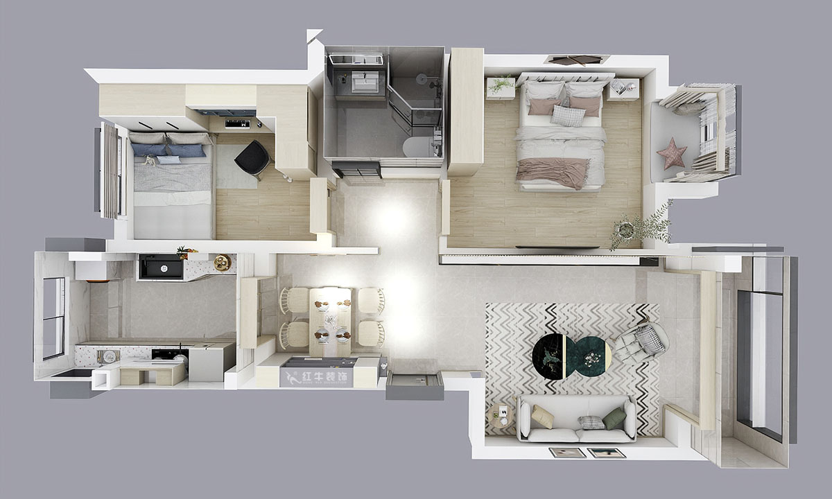 朱明琪｜遠拓橡樹城12-3-505-85㎡-現代簡約風格｜3室2廳1衛｜新房裝修｜定制家￥120106｜全包12萬｜00_04鳥瞰圖