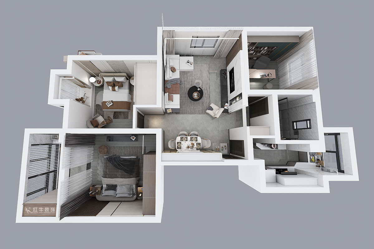 朱明琪｜亞都天元居9-1004-113㎡-現代簡約風格｜3室1廳1衛｜老房翻新｜定制家￥161800｜全包15萬｜00_05鳥瞰圖