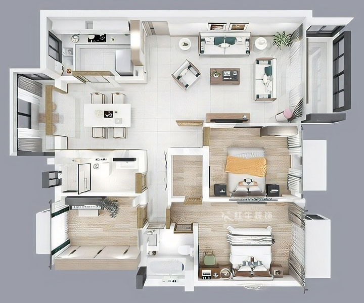 蔣琛｜香格里拉東苑6-302-130㎡-新中式風格｜3室2廳2衛｜舊房裝修｜定制家￥158973｜全包19萬｜00_04鳥瞰圖