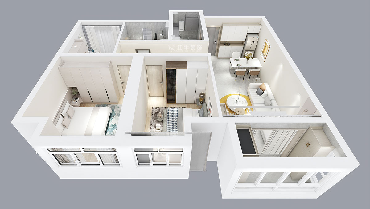 張智猿｜紫峰公館1-2棟1006-88㎡-現代風格｜3室1廳1衛｜老房裝修｜定制家￥122000｜全包11萬｜00_04鳥瞰圖