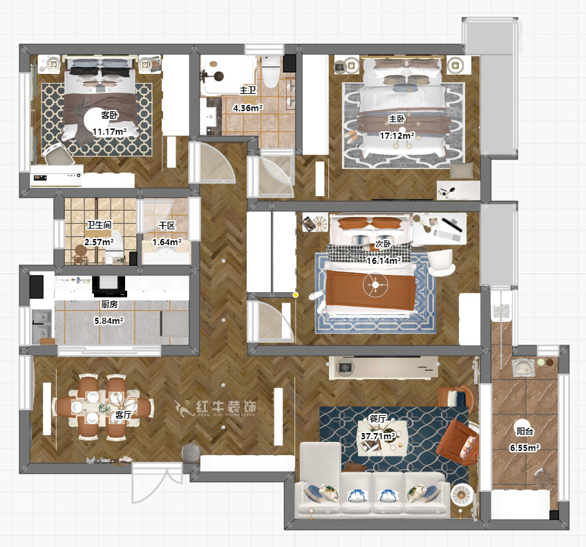 劉萍萍｜紫金佳苑11-801-130㎡-簡歐風格｜4室2廳2衛｜老房裝修｜定制家￥183694｜全包18