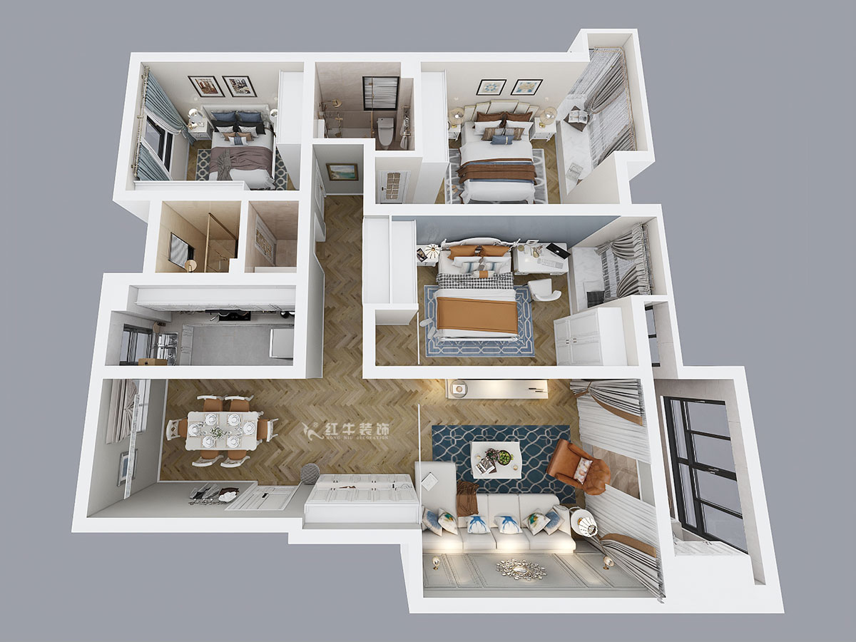 劉萍萍｜紫金佳苑11-801-130㎡-簡歐風格｜4室2廳2衛｜老房裝修｜定制家￥183694｜全包18