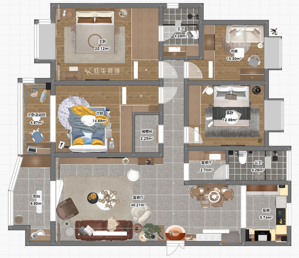 魏明花｜武夷綠洲賞桂苑4-3-306-154㎡-現代簡約風格｜4室2廳2衛｜二手房裝修｜定制家｜全包20