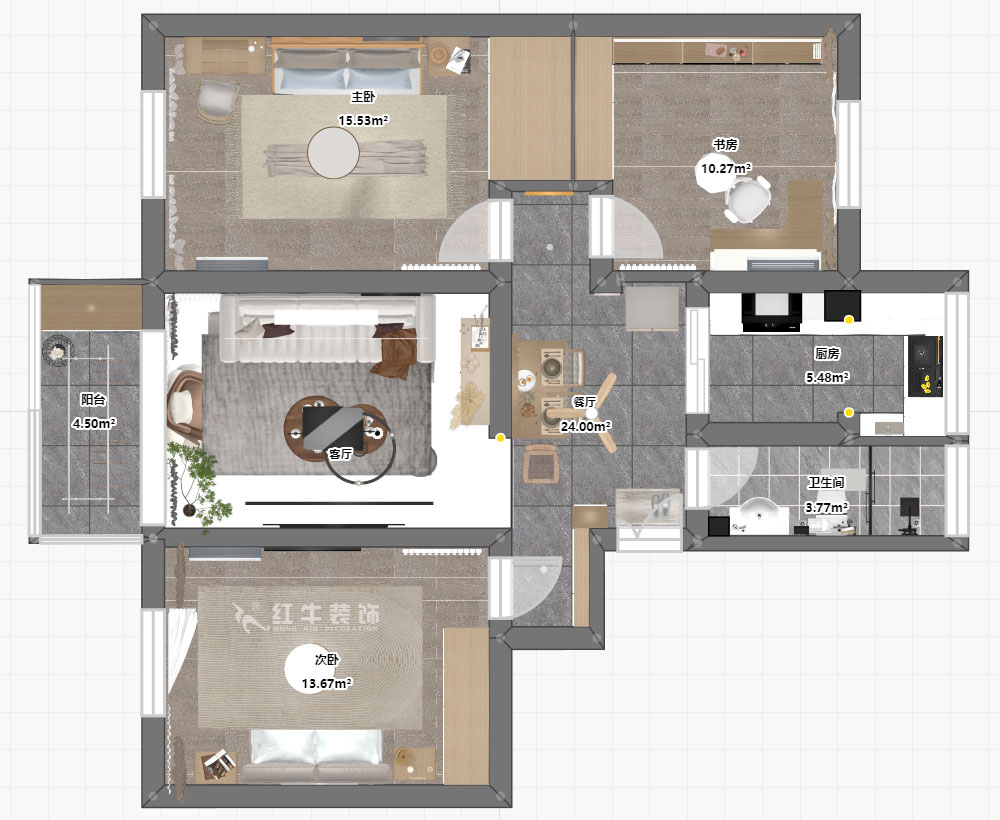 魏明花｜五條巷3號(hào)502室-98㎡-現(xiàn)代簡(jiǎn)約風(fēng)格｜3室2廳1衛(wèi)｜二手房裝修｜定制家￥135762｜全包13萬｜00_03平面彩圖