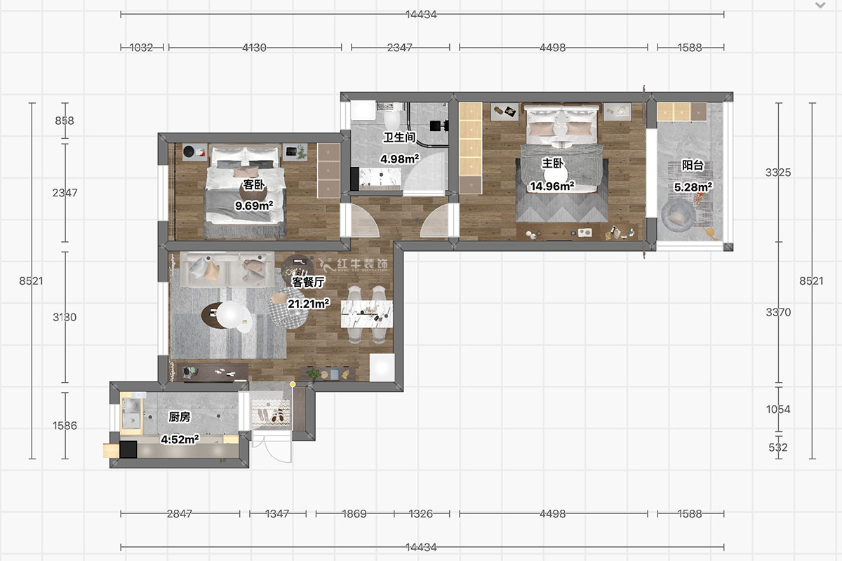顧娟｜逸境南苑3-311-90㎡-現代風格｜2室2廳1衛｜新房裝修｜定制家￥121180｜全包12