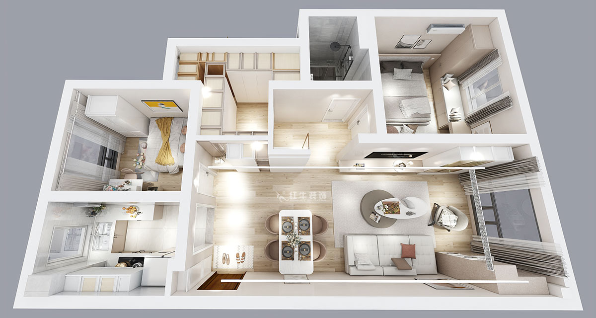 顧娟｜中南世紀雅苑1-2-3205-95㎡-現代風格｜3室2廳1衛｜新房裝修｜定制家￥103900｜全包12