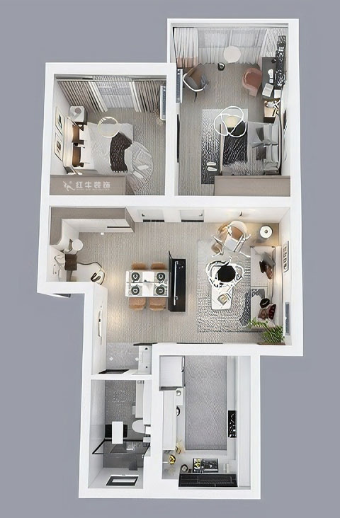 吳波｜康居新寓6-602-90㎡-現代風格｜2室2廳2衛｜舊房裝修｜定制家｜全包12萬｜00_04鳥瞰圖