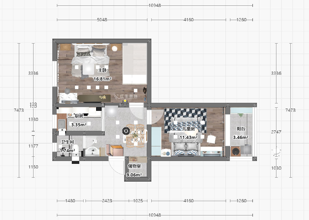 魏明花｜天目路27號-305-60㎡-現代簡約風格｜2室1廳1衛｜二手房裝修｜定制家｜全包9