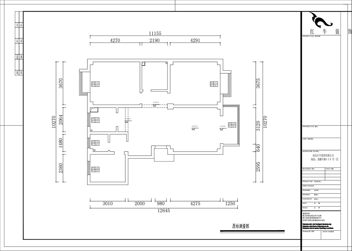 熊皓宇｜印湖山莊5-3-605-120㎡-新中式風格｜3室2廳2衛｜毛坯房裝修｜定制家｜全包18萬｜00_01原始測量圖