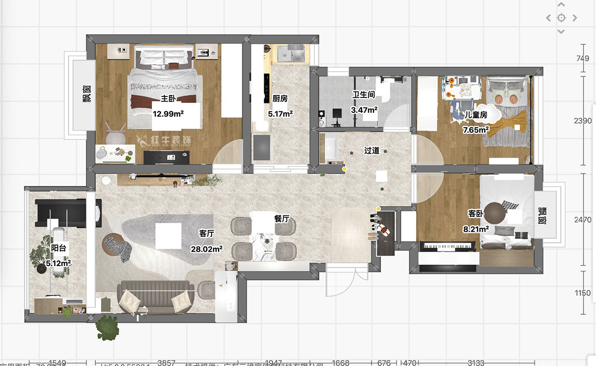 魏利利｜林景紫園26-404-89㎡-現(xiàn)代簡(jiǎn)約風(fēng)格｜3室2廳1衛(wèi)｜婚房裝修｜定制家｜全包12萬｜00_03平面彩圖