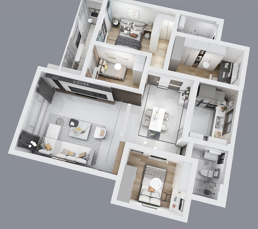 魏利利｜西苑公寓7-301-98㎡-現代簡約風格｜4室2廳2衛｜老房改造｜定制家｜全包15萬｜00_04鳥瞰圖