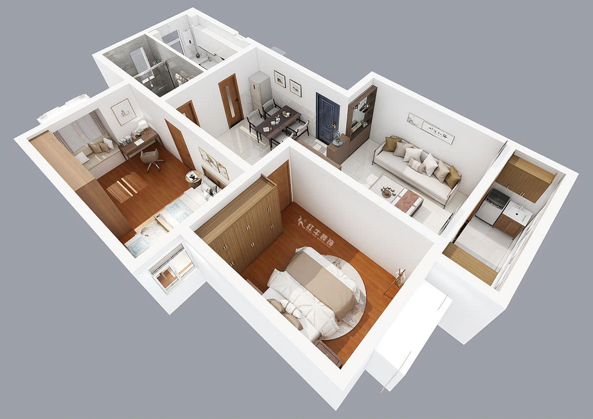 張智猿｜裕順雅苑12-502-96㎡-中式風格｜2室1廳1衛｜老房裝修｜定制家｜全包9萬｜00_05鳥瞰圖