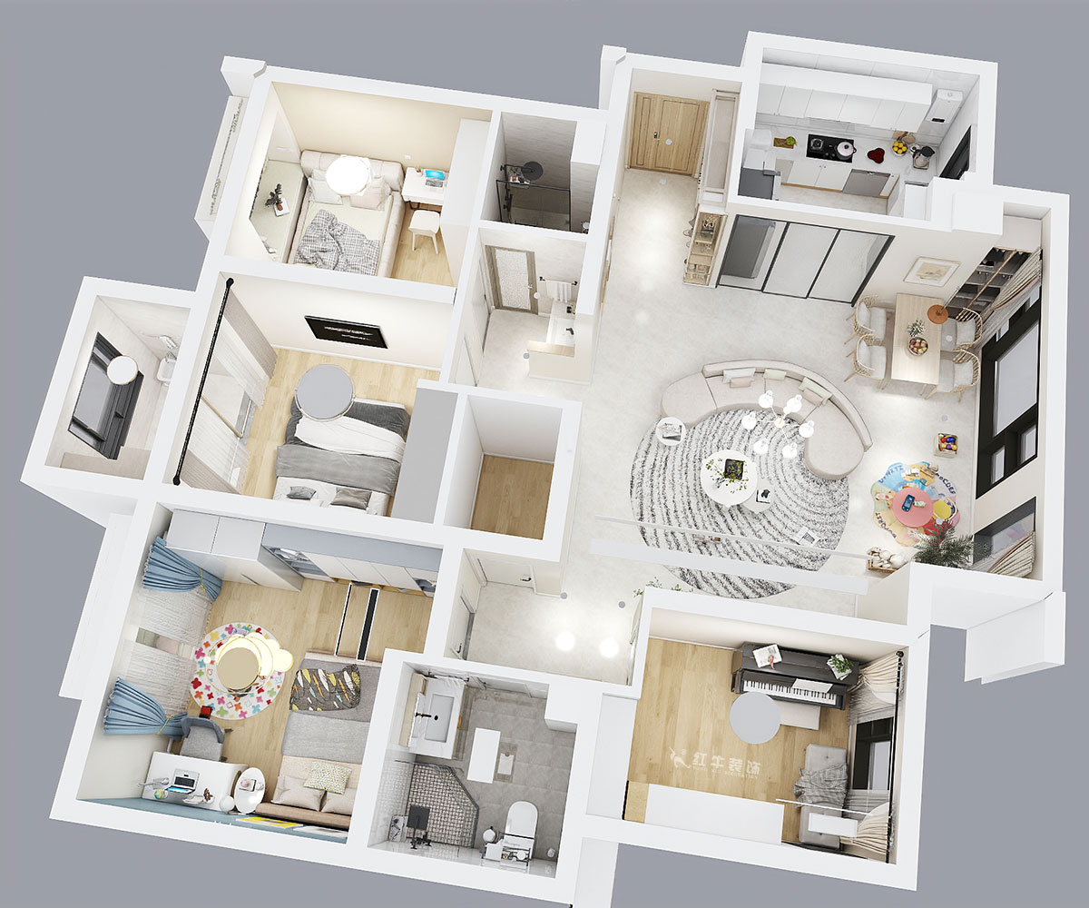 魏利利｜萬達茂御湖世家二期7-1905-131㎡-現代簡約風格｜4室2廳2衛｜毛坯房裝修｜定制家｜全包17萬｜00_04鳥瞰圖