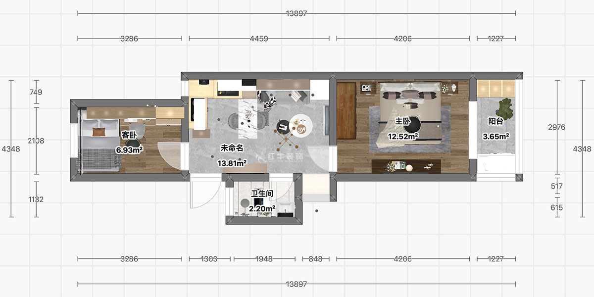 顧娟｜衛(wèi)崗26號(hào)1-306-65㎡-現(xiàn)代風(fēng)格｜2室1廳1衛(wèi)｜舊房裝修｜定制家｜全包11