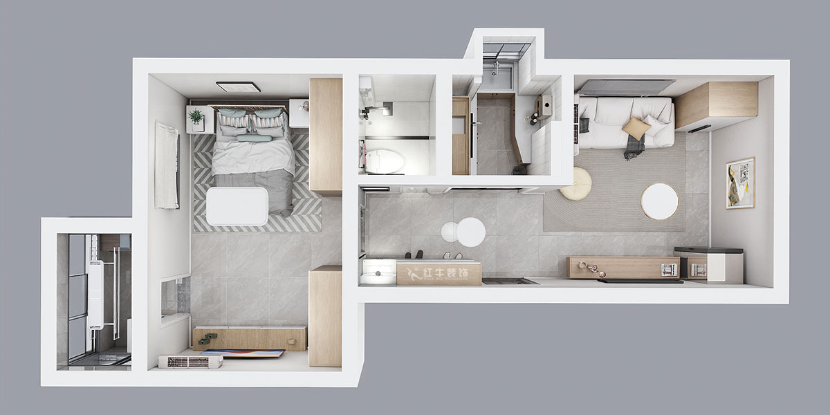 孟憲濤｜大光路菜市口1號2-2-205-50㎡-簡約風格｜1室1廳1衛｜老房裝修｜定制家｜全包9萬｜00_04鳥瞰圖