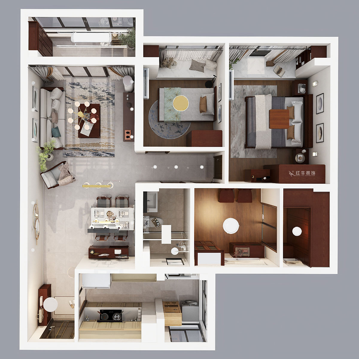 孟憲濤｜句容碧桂園星悅灣20-2-604-105㎡-簡中風格｜3室1廳1衛｜新房裝修｜定制家｜全包14萬｜00_04鳥瞰圖