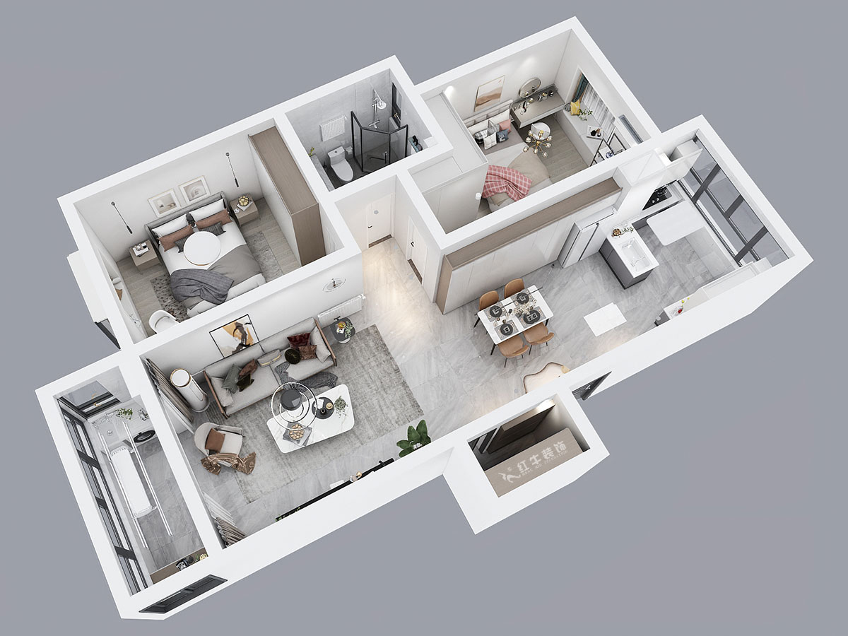 吳波｜金虹花園6-304-85㎡-現代風格｜2室2廳1衛｜舊房裝修｜定制家｜全包12萬｜00_04鳥瞰圖