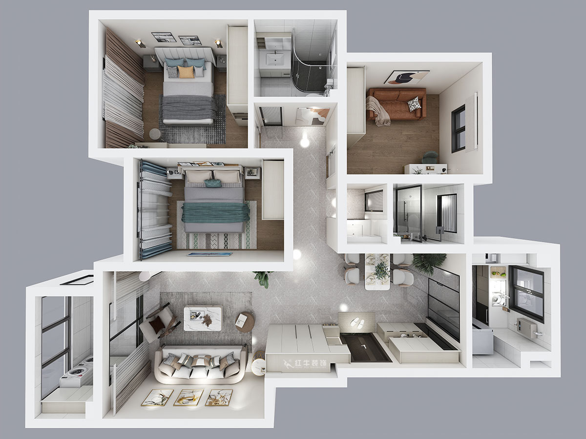 魏明花｜林景熙園4-302-117㎡-現代簡約風格｜3室2廳2衛｜毛坯房裝修｜定制家｜全包16