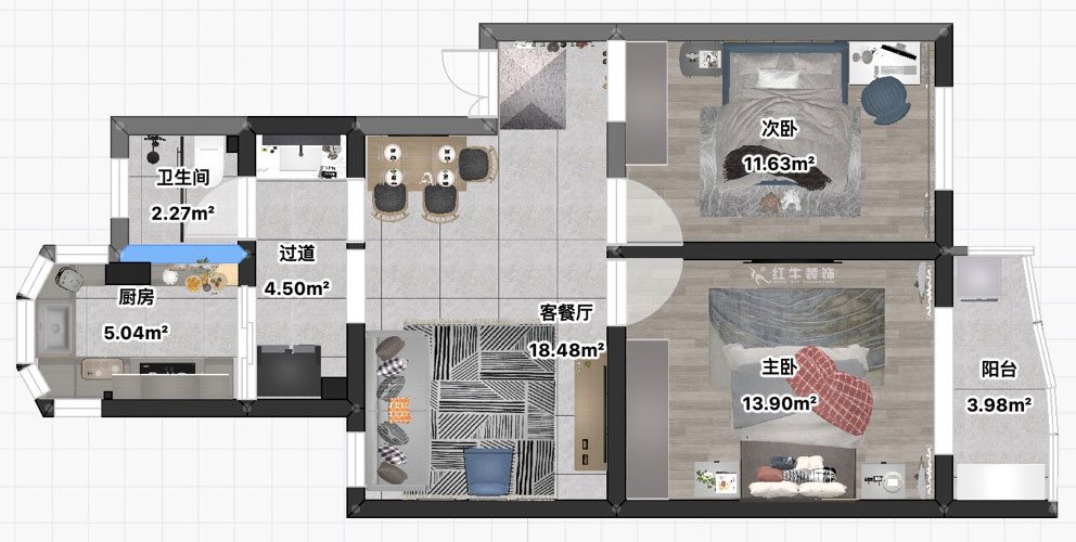 朱彥｜彩虹苑8-24-302-76㎡-簡約風格｜2室2廳1衛｜老房裝修｜定制家｜全包11萬｜00_03平面彩圖