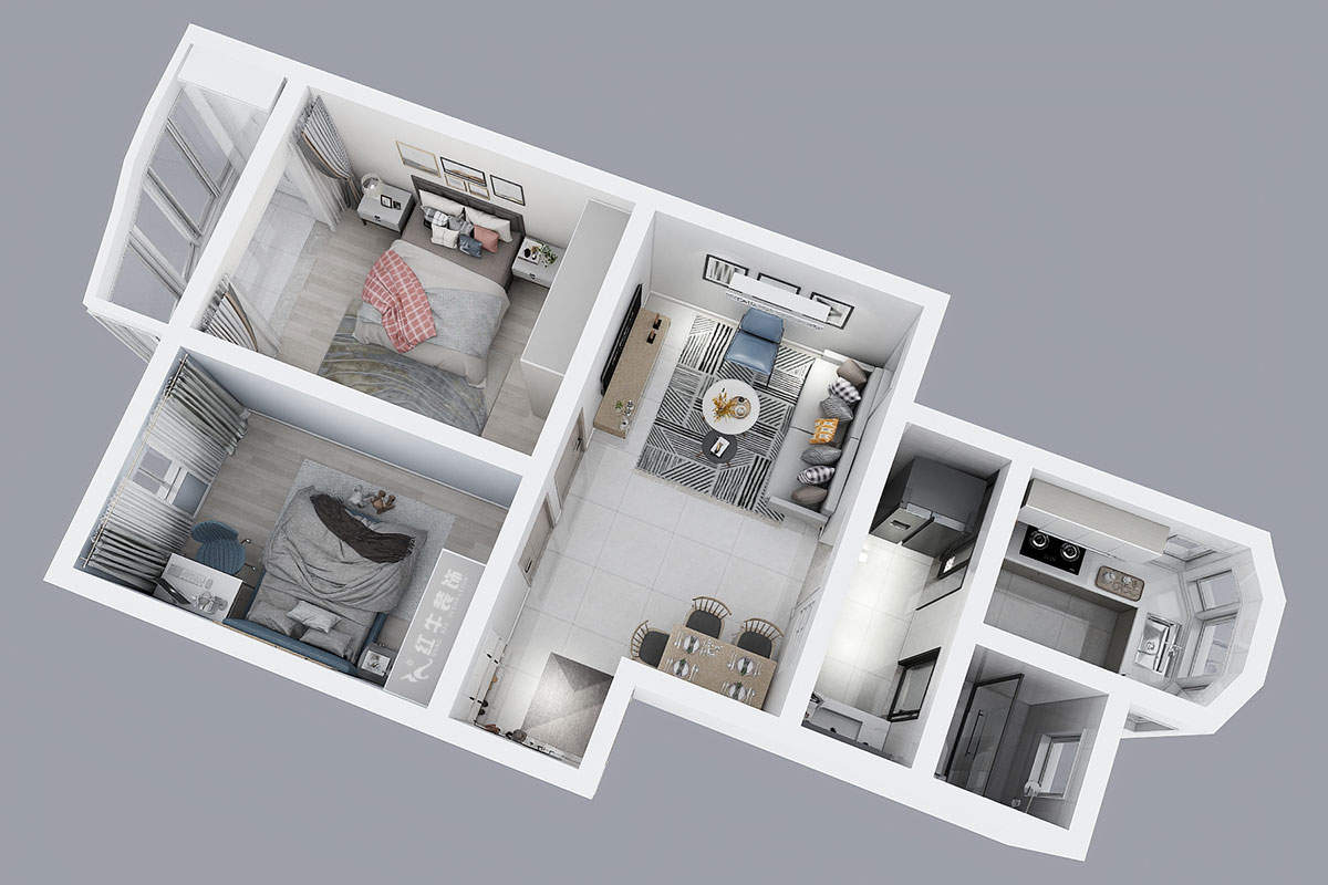 朱彥｜彩虹苑8-24-302-76㎡-簡約風格｜2室2廳1衛｜老房裝修｜定制家｜全包11萬｜00_04鳥瞰圖