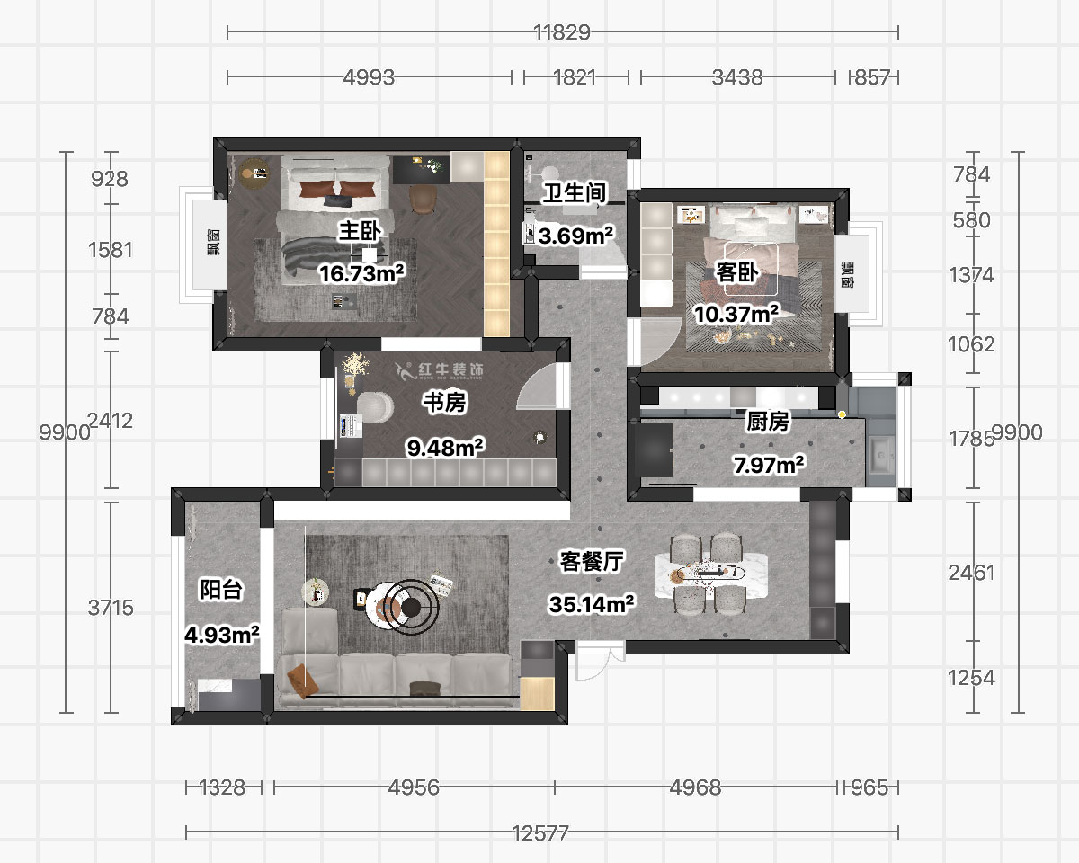 顧娟｜雙贏花園南區2-3-306-110㎡-現代風格｜3室2廳1衛｜舊房裝修｜定制家｜全包15