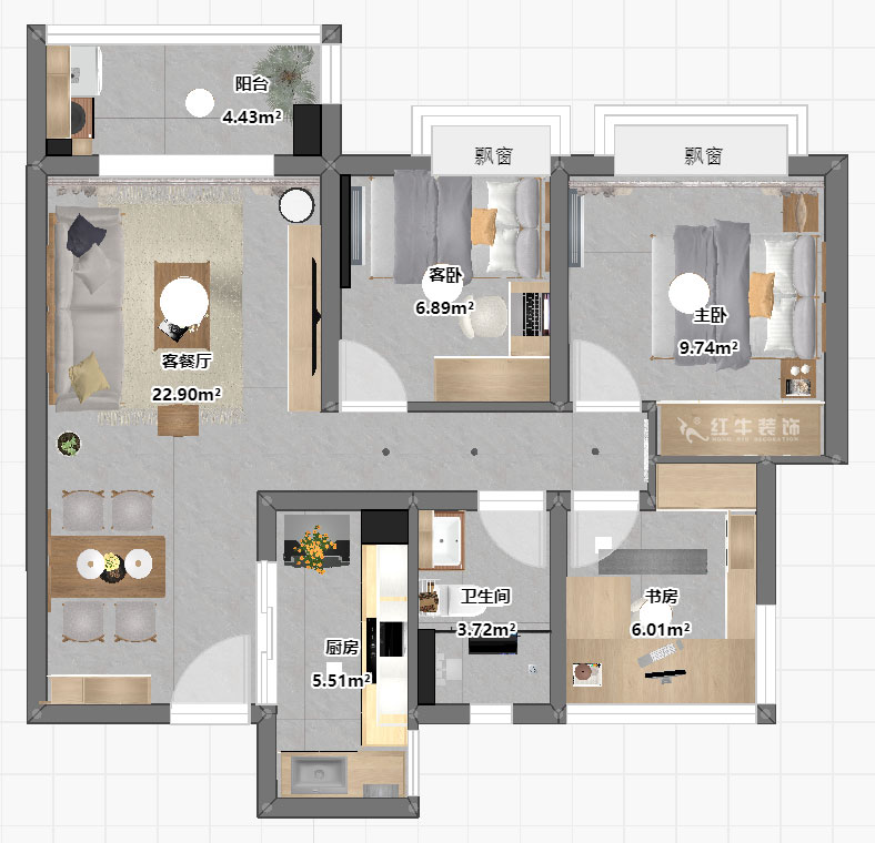 仇美蓉｜保利西江月5-2-3006-86㎡-簡約風格｜2室2廳1衛｜新房裝修｜半包｜半包6